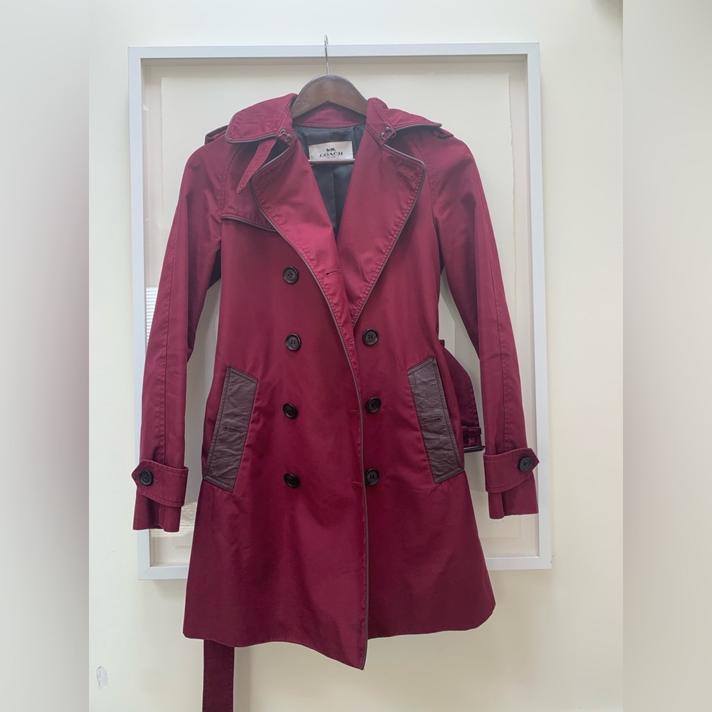 Coach Leather-trimmed Trench Coat Sz S